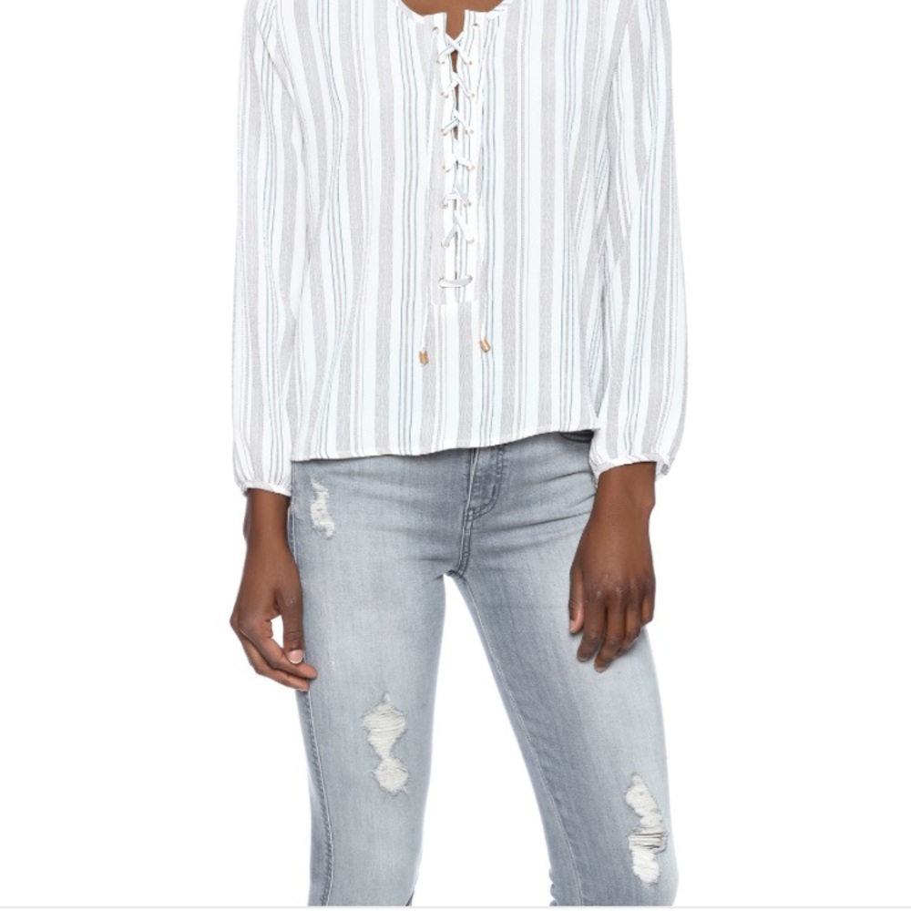 Striped, lace up blouse